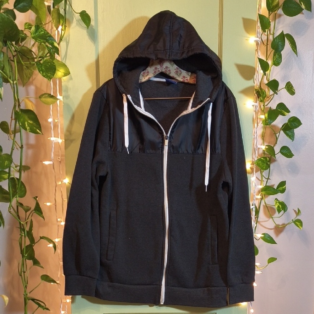 Men's Pony Black White Grey Zip Up Sweatshirt Hoodie M